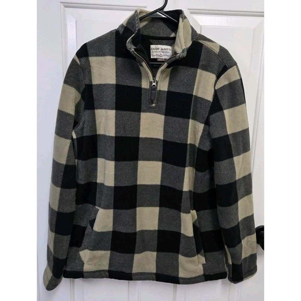 Cody James Mens M Buffalo Plaid Fleece Quarter Zip Pullover Jacket Beige Black